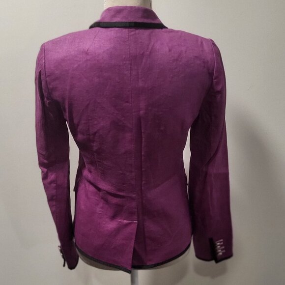 J Crew Purple Linen Blazer with Black Piping, Size 2 (fits 4) 100% Linen - Picture 3 of 10